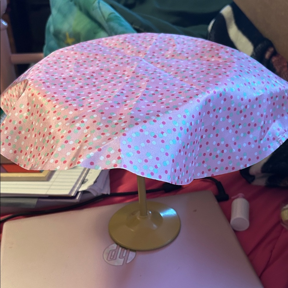 American Girl Pink and Yellow Table  Polka Dot Table Cloth